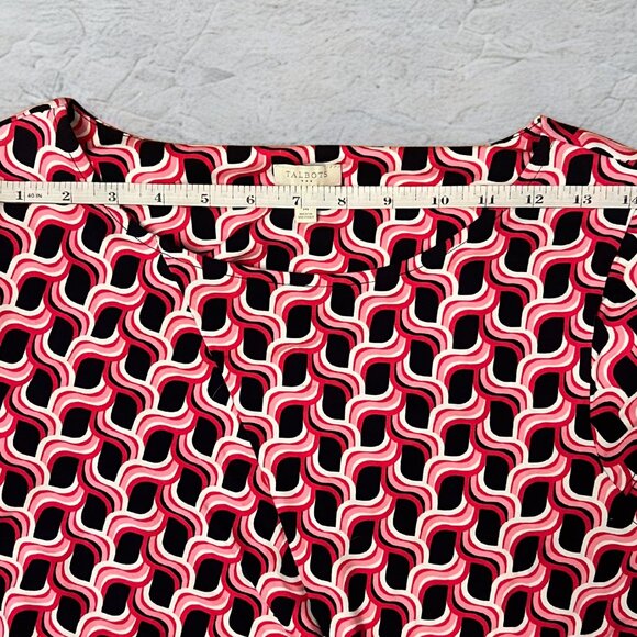 Talbot's Faux Wrap Dress Geometric Print Size M Black, Pink, White - Picture 5 of 5